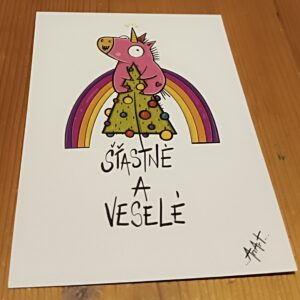 Pohled - šťastné, veselé a jednorožčí